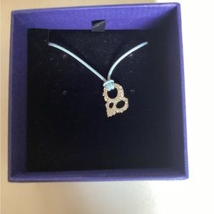Swarovski Crystal Necklace On Blue Leather Cord